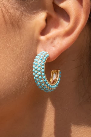 Cabochon Pave Chunky Tapered Hoop Earrings