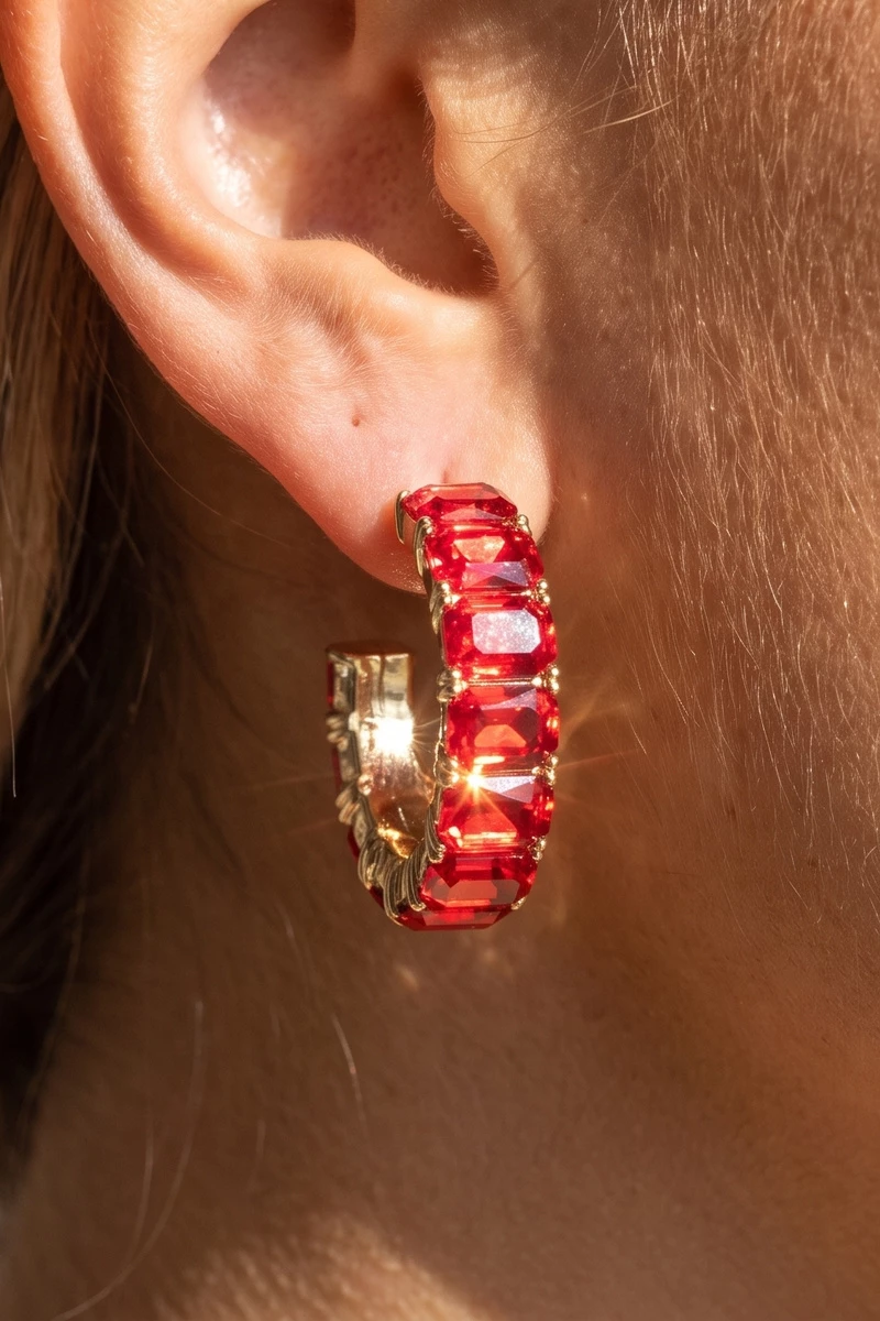Step Cut Crystal Huggie Hoop Earrings