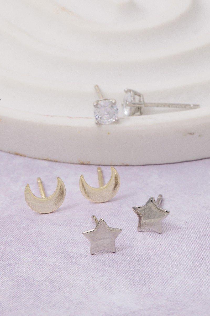 Sterling Silver Star Jewel Stud Earrings Set