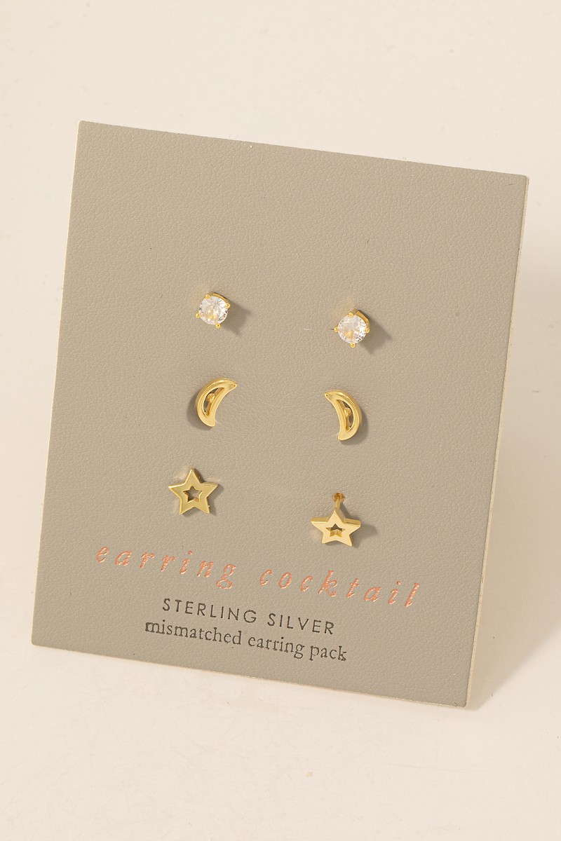 Star Moon Stud Earring Set