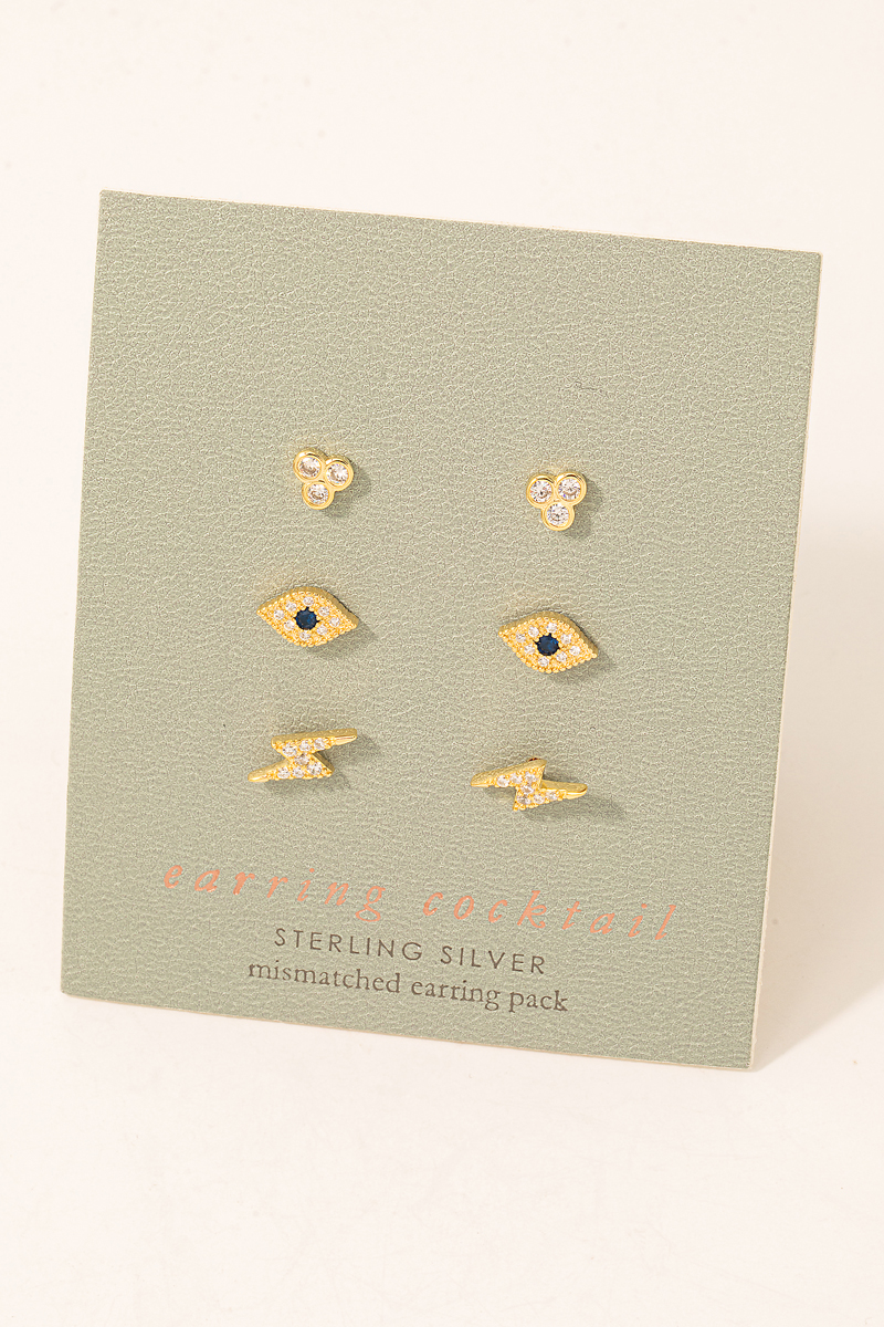 Sterling Silver Mismatched Evil Eye Earrings Set