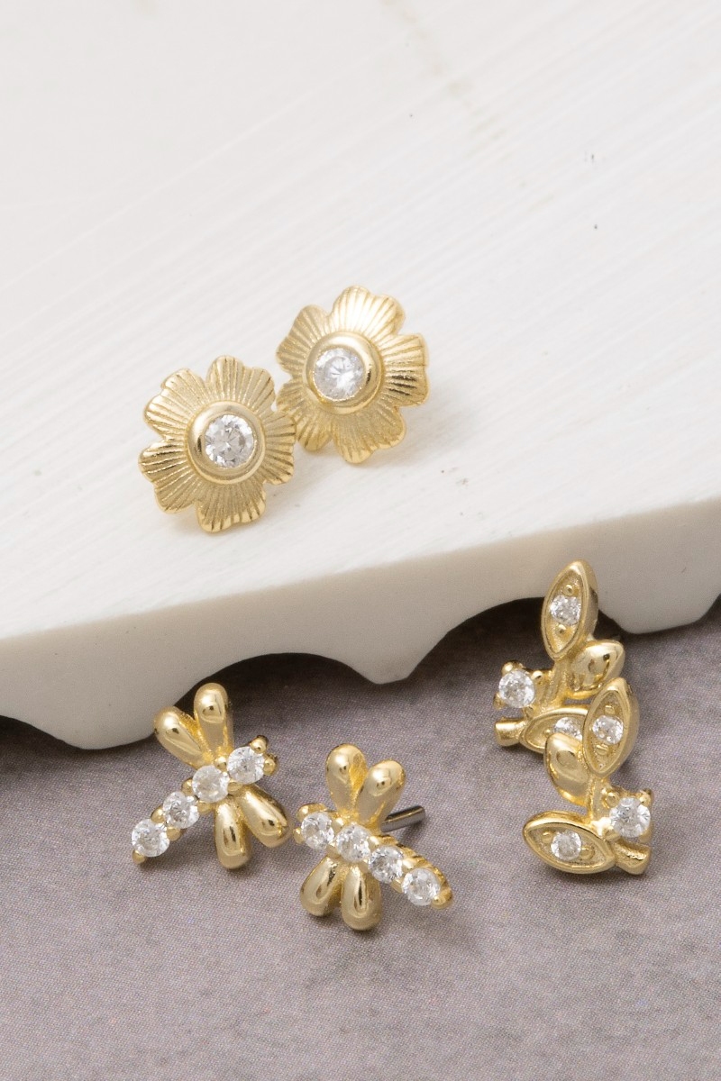 Sterling Silver Mixed Flat Back Stud Earrings Set