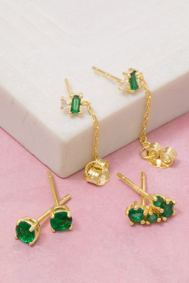 Gold Dipped Mixed Cz Stud Earrings Set