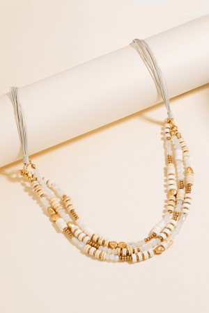 Mixed Beaded Layered Cord Necklace Set