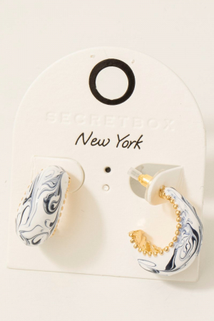 Blue Ceramic Rounded Hoop Earrings