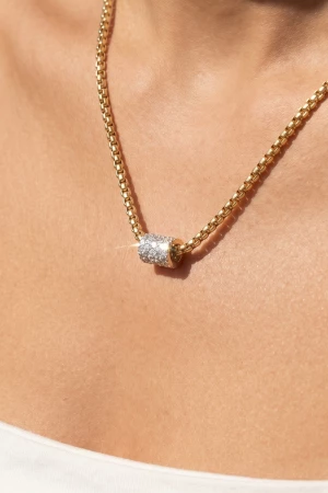 Box Chain Cz Barrel Station Necklace