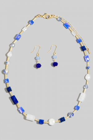 Mixed Tube Stone And Faceted Beads Necklace Set