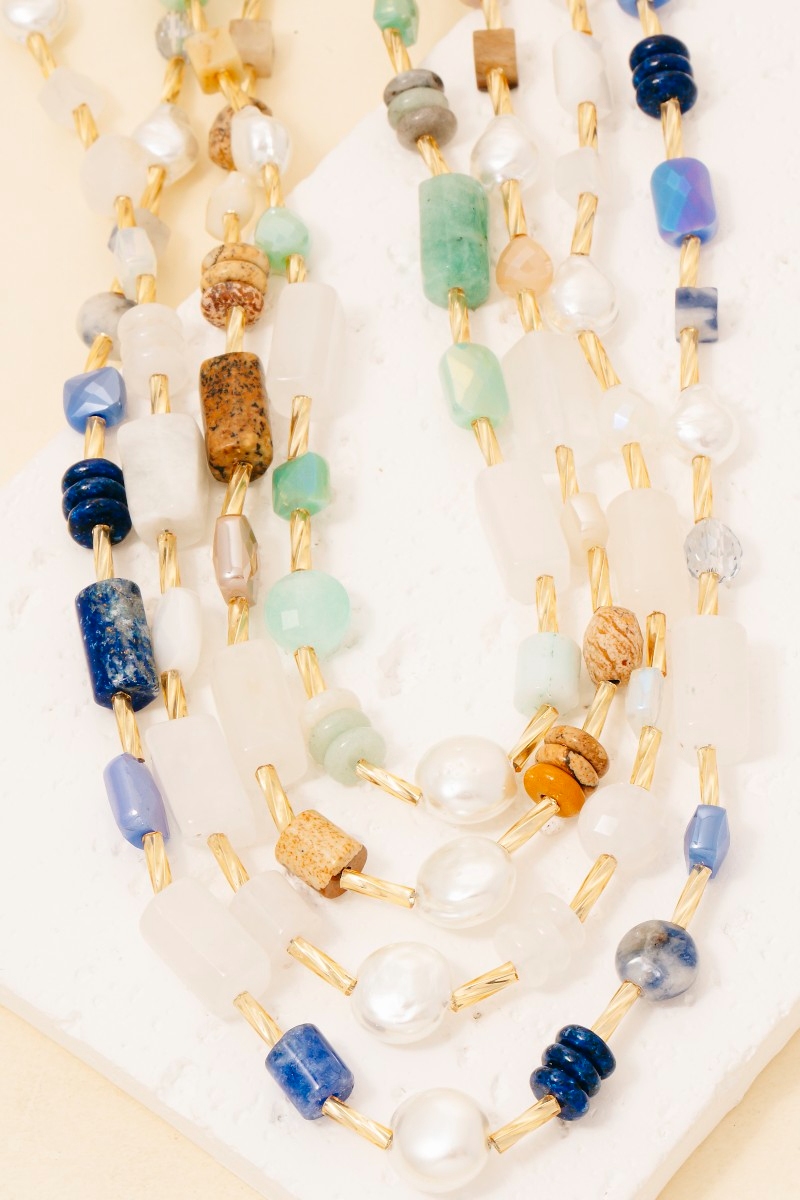Mixed Tube Stone And Faceted Beads Necklace Set