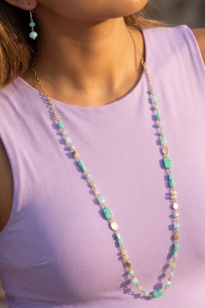 Beaded Station Long Necklace And Earring Set