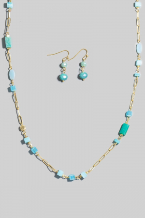 Mixed Stone And Metallic Beaded Long Chain Necklace