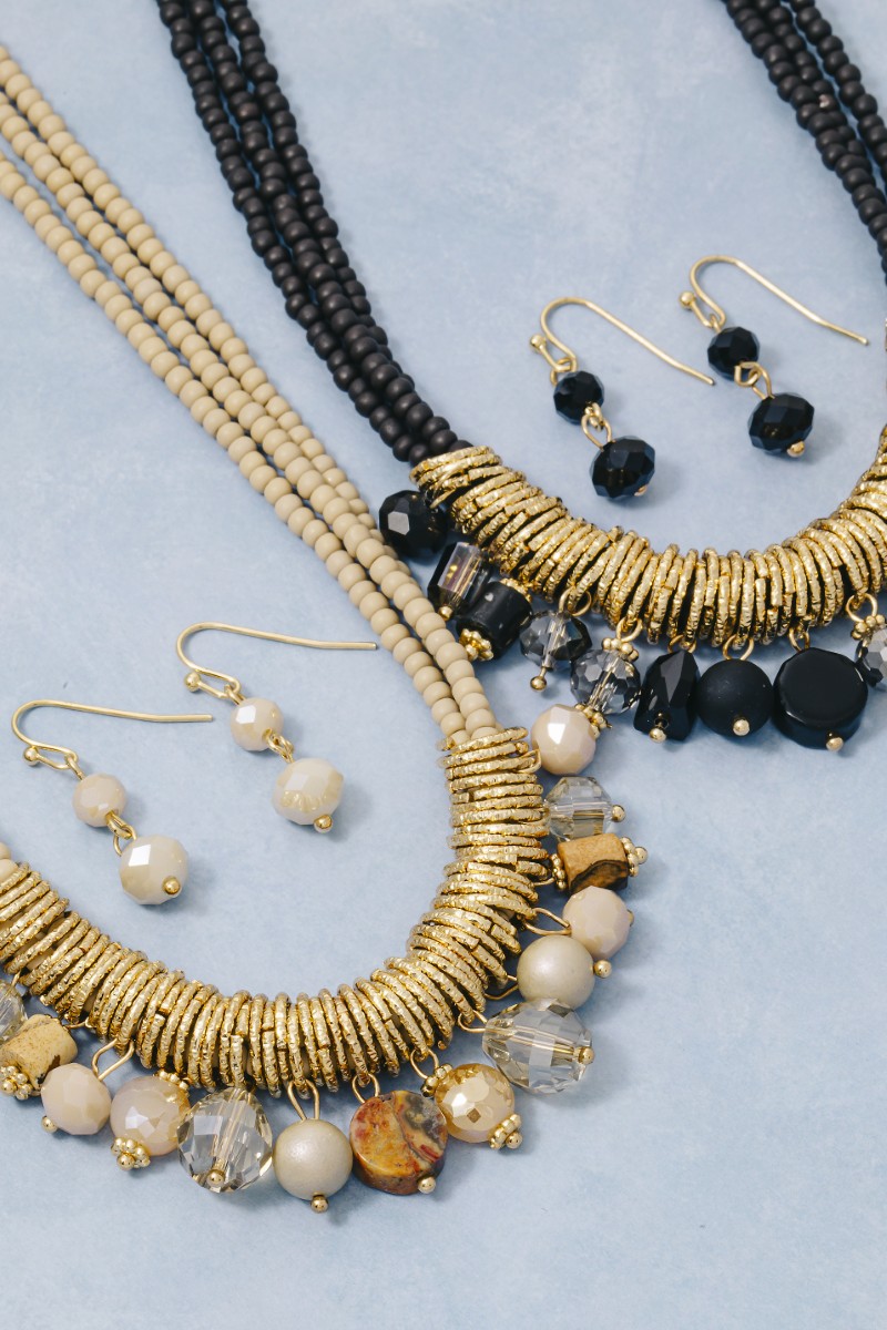 Mixed Beaded Layered Statement Necklace Set
