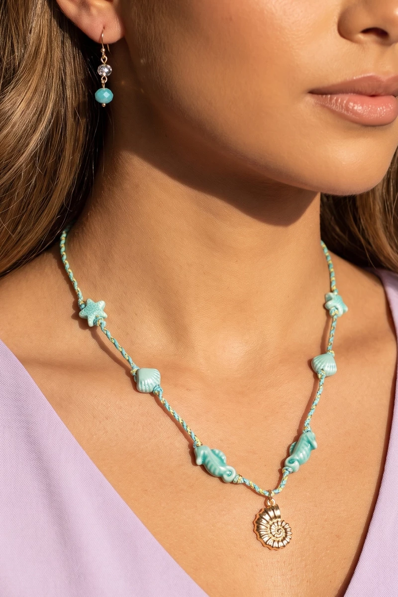 Ceramic Sea Life Braided Cord Necklace Set