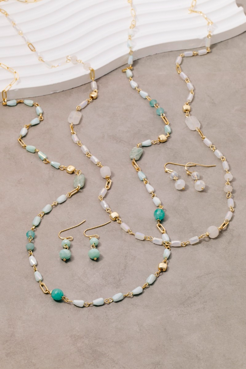 Mixed Beaded Long Chain Necklace Set
