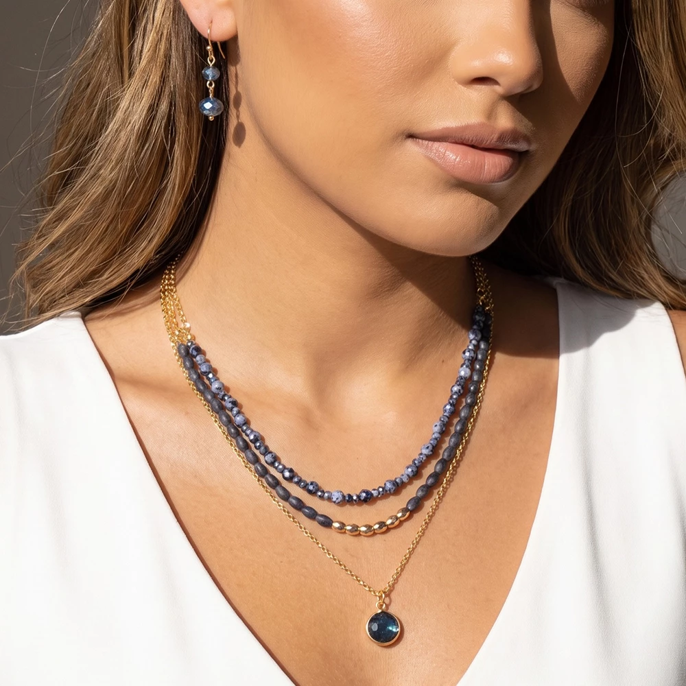 Layered Beaded Necklace And Drop Earring Set