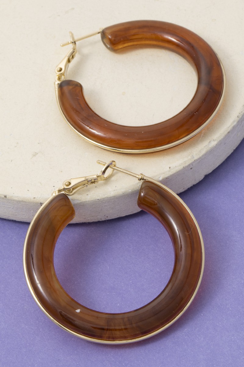 Metallic Accent Marble Resin Hoop Earrings