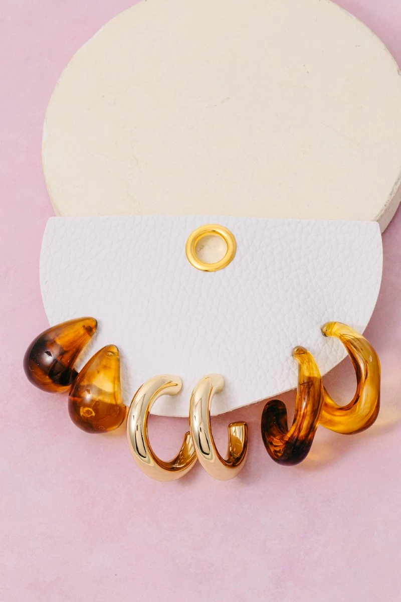Metallic And Marble Resin Hoop Earrings Set