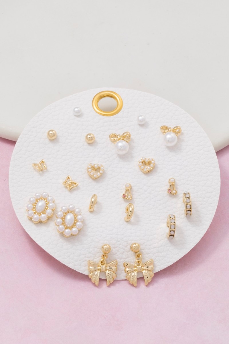 Assorted Pearls And Bows Earrings Set