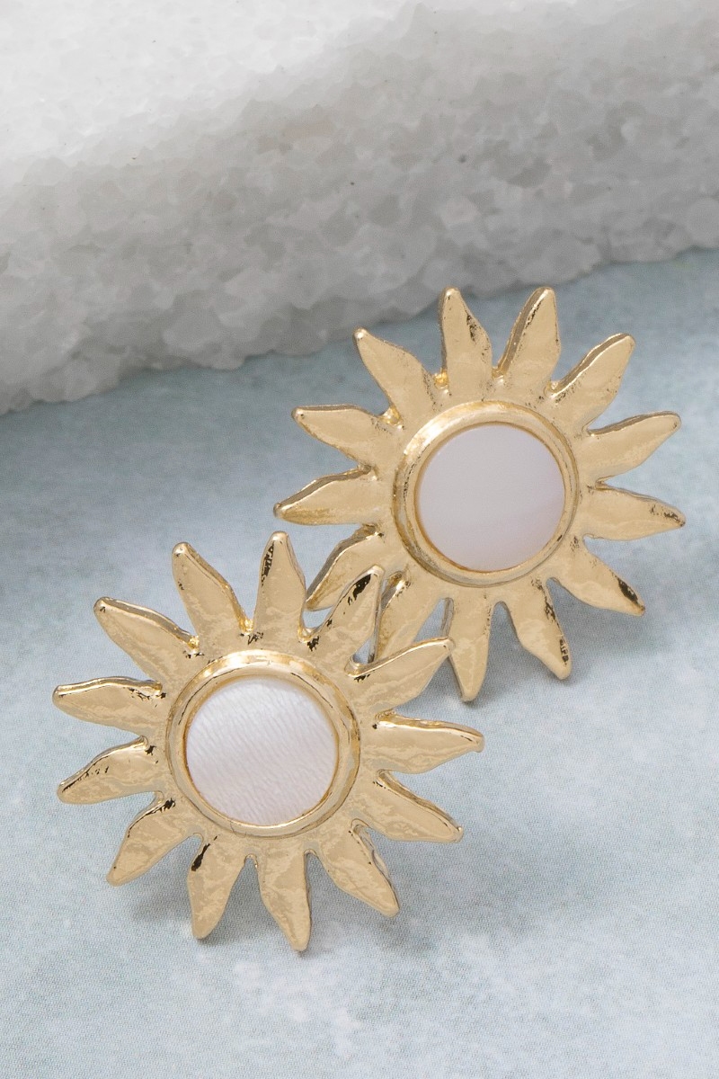 Mother Of Pearl Sun Stud Earrings