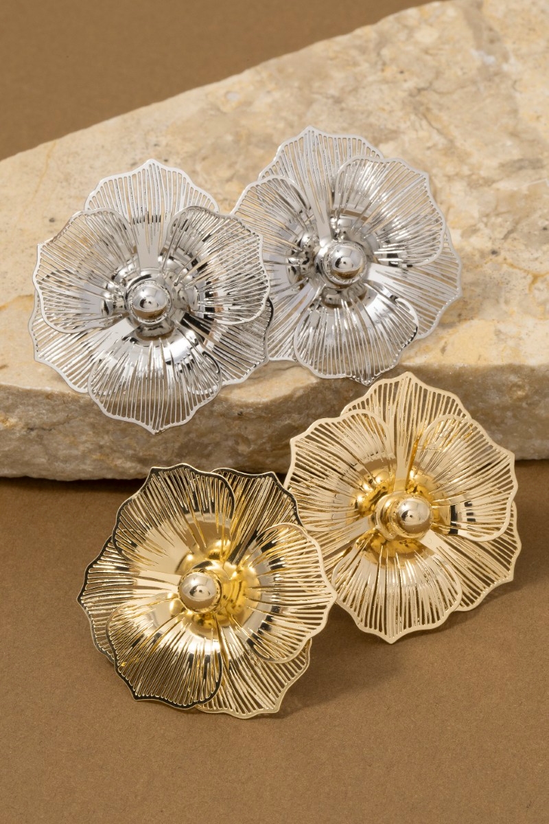 Large Gold Flower Stud Earrings