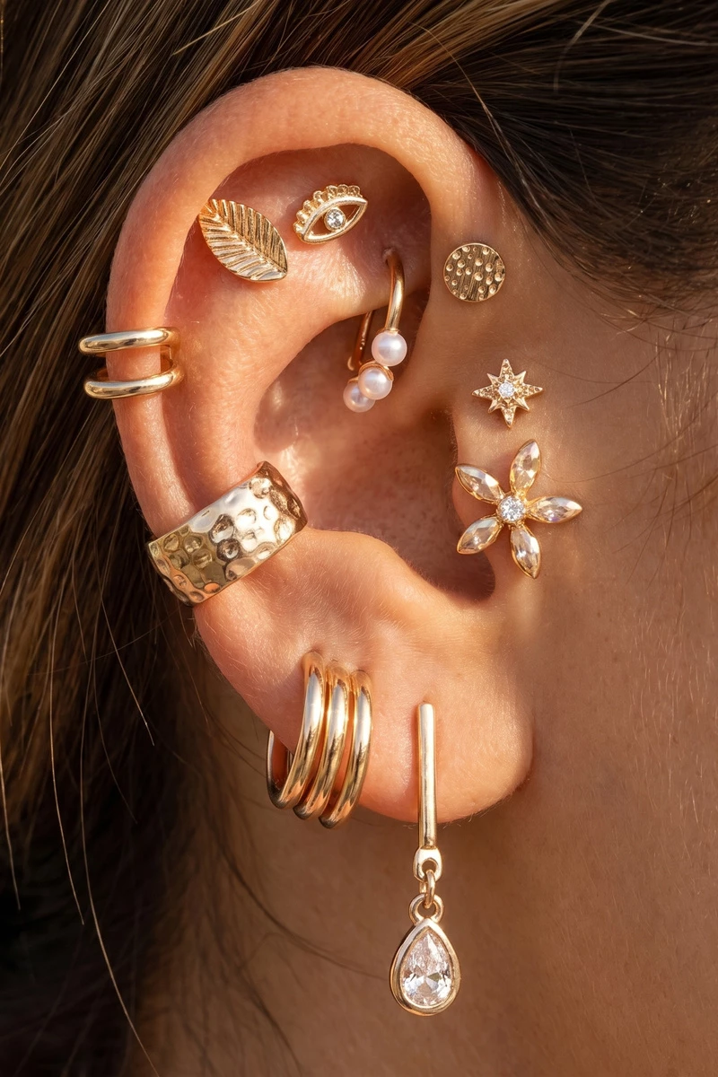 Leaf Flower And Teardrop Cz Earrings Set