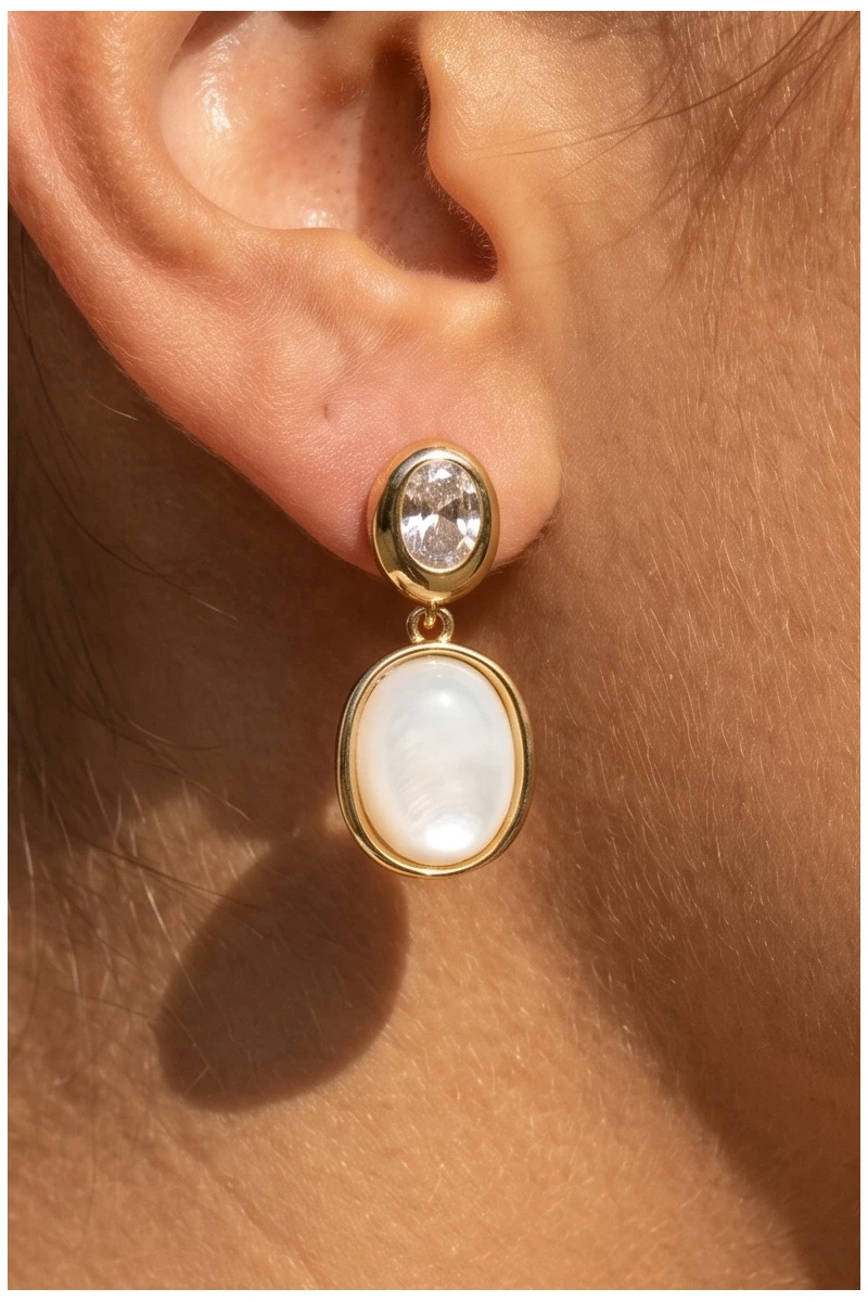 Oval Cabochon And Bezel Cz Drop Earrings