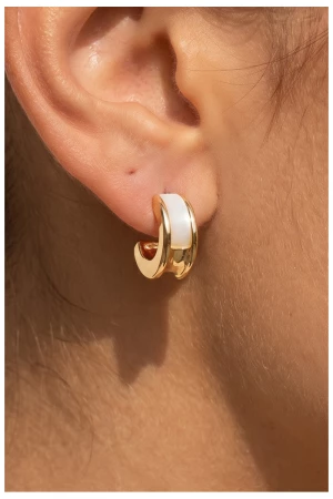 Mother Of Pearl Wide Huggie Hoop Earrings