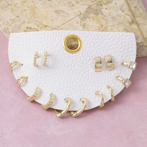Cz And Heart Huggie Hoop 8 Pair Earring Set