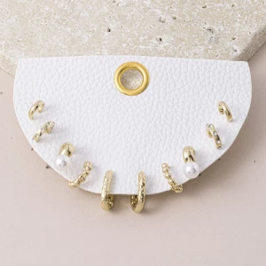 Pearl And Hammered Mini Hoop Earring Set