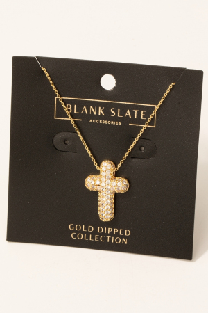 Gold Dipped Cz Pave Bubble Cross Pendant Necklace