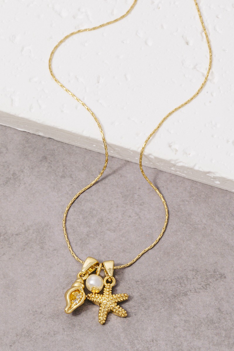 Seashell Starfish Pearl Charm Necklace