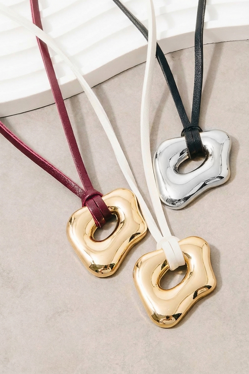 Abstract Gold Pendant Adjustable Cord Necklace