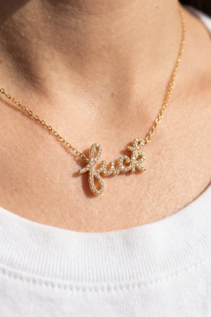 Cz Pave F Word Cursive Script Pendant Necklace