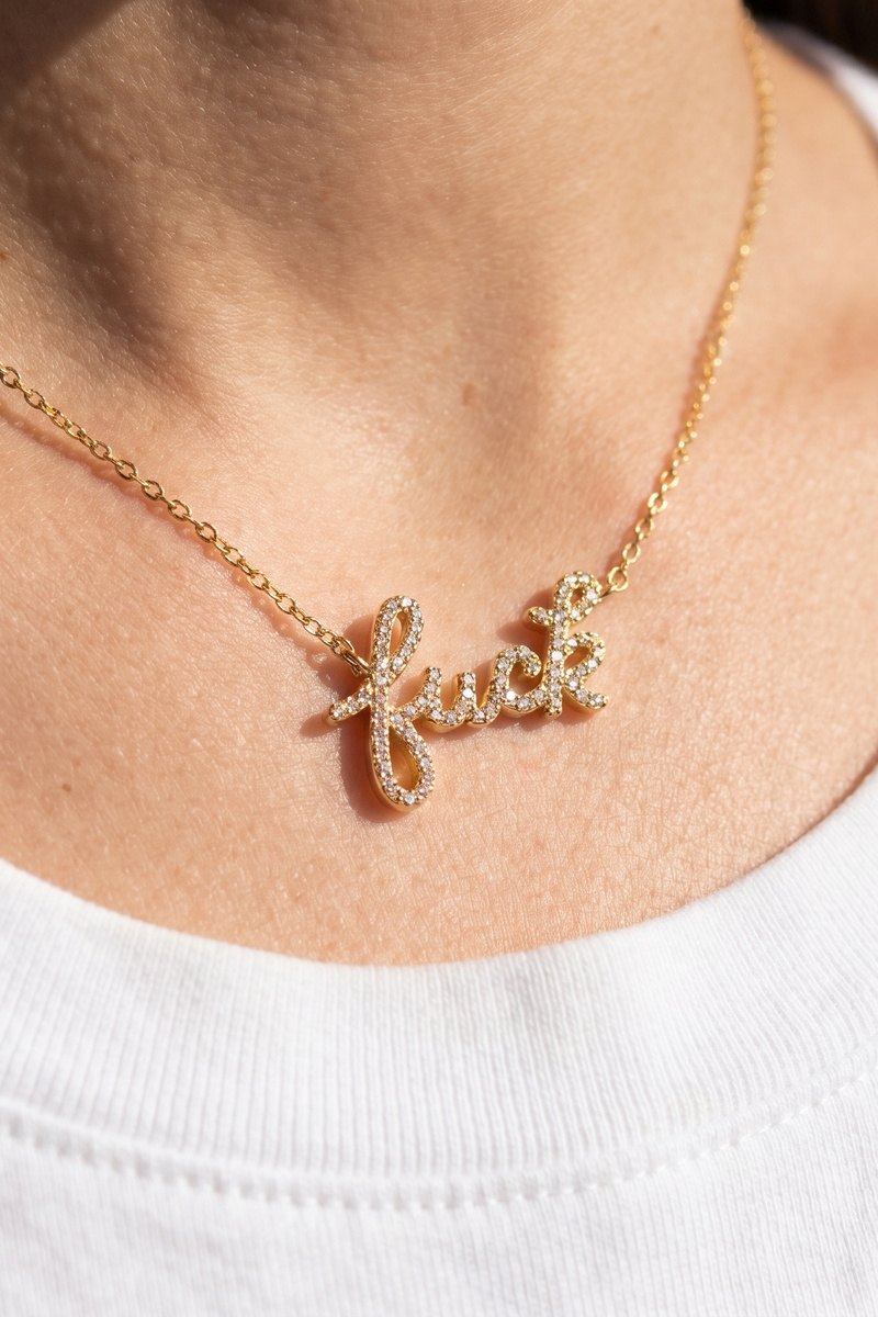 Cz Pave F Word Cursive Script Pendant Necklace