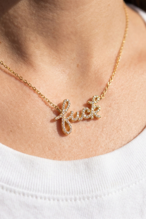 Cz Pave F Word Cursive Script Pendant Necklace