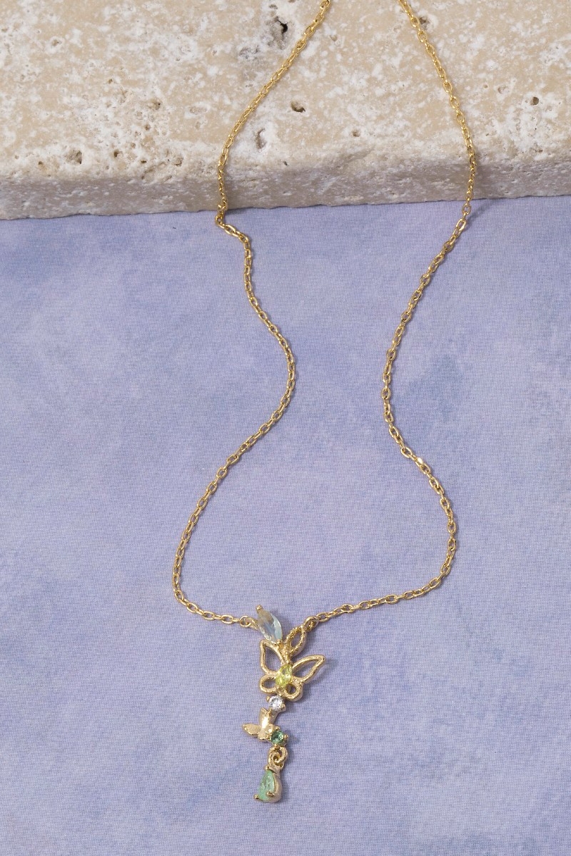 Gold Dipped Mixed Cz Butterflies Y Chain Necklace