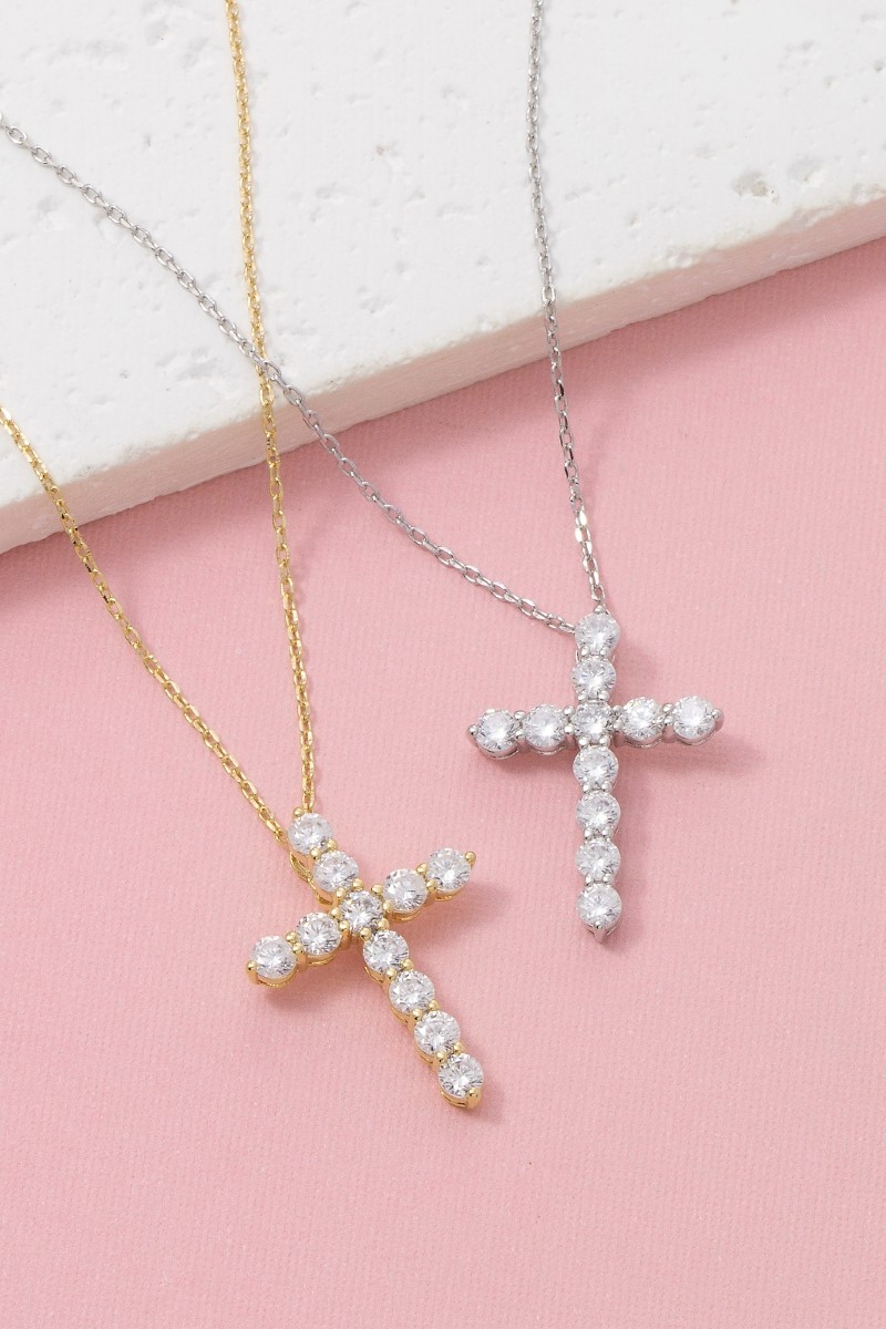 Cz Studded Cross Pendant Necklace