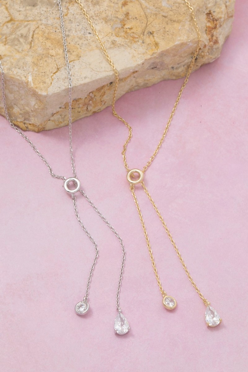 Cz Teardrop Charms Y Chain Necklace