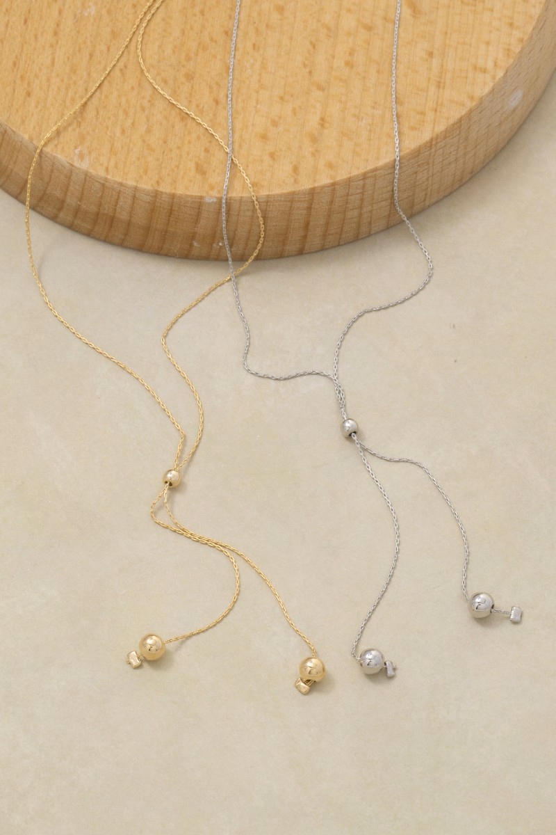 Chain Link Ball Bead Lariat Necklace