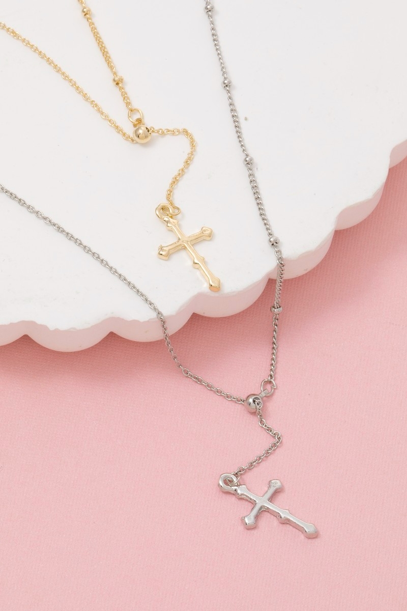 Cross Pendant Lariat Chain Necklace
