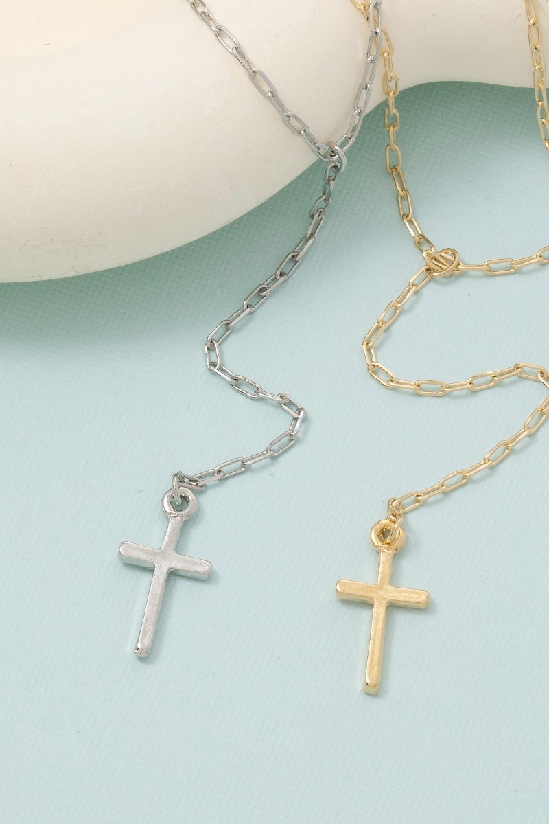 Metallic Cross Pendant Y Chain Necklace