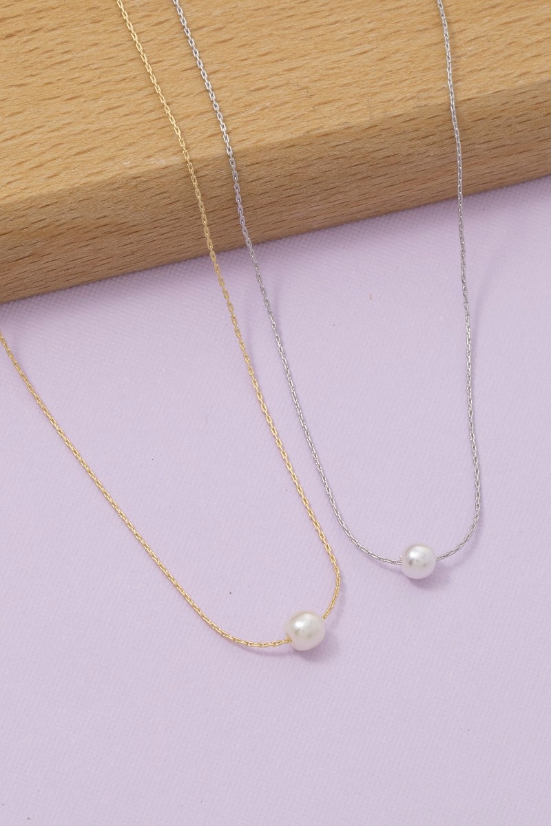 Dainty Chain Pearl Charm Necklace