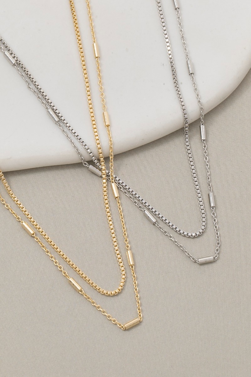 Double Layer Bar Accents Chain Necklace