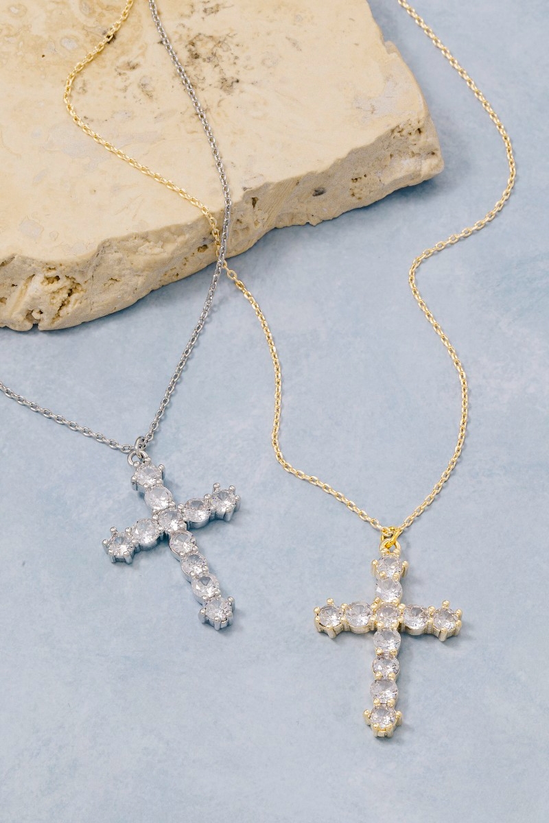 Circle Cut Cz Cross Pendant Necklace