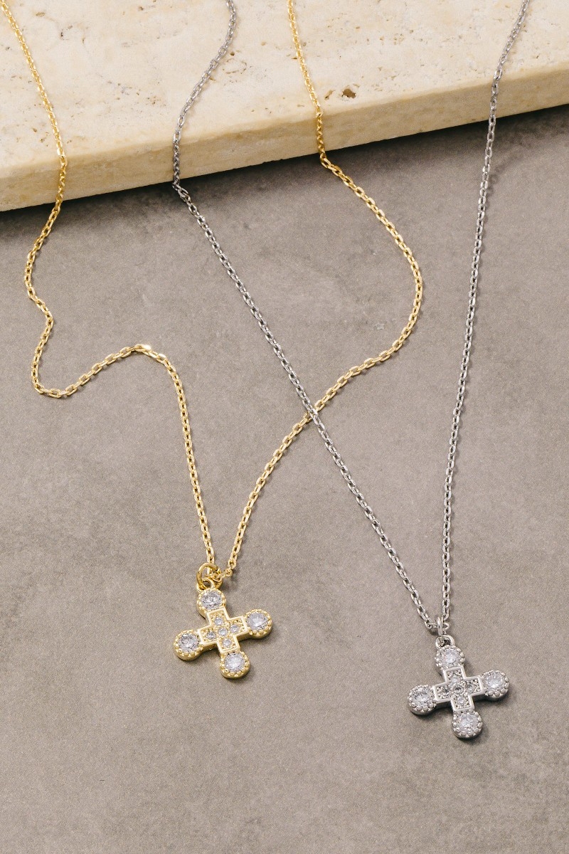 Circle And Pave Cz Cross Pendant Necklace