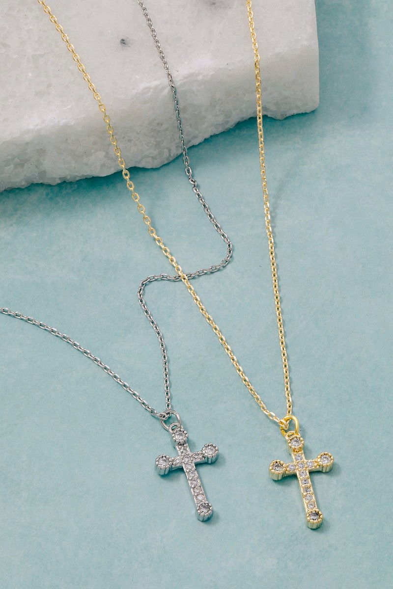 Cz Pave Cross Pendant Necklace