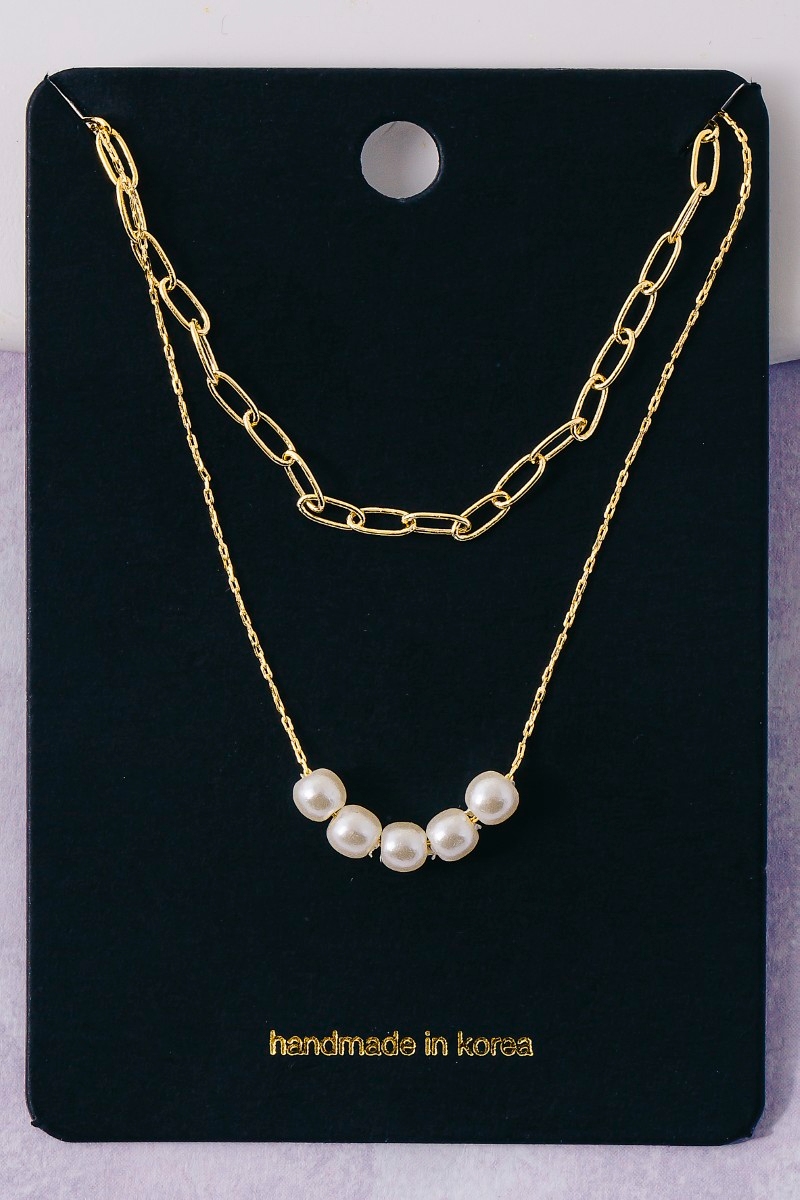 Layered Chain Pearl Bead Charms Necklace