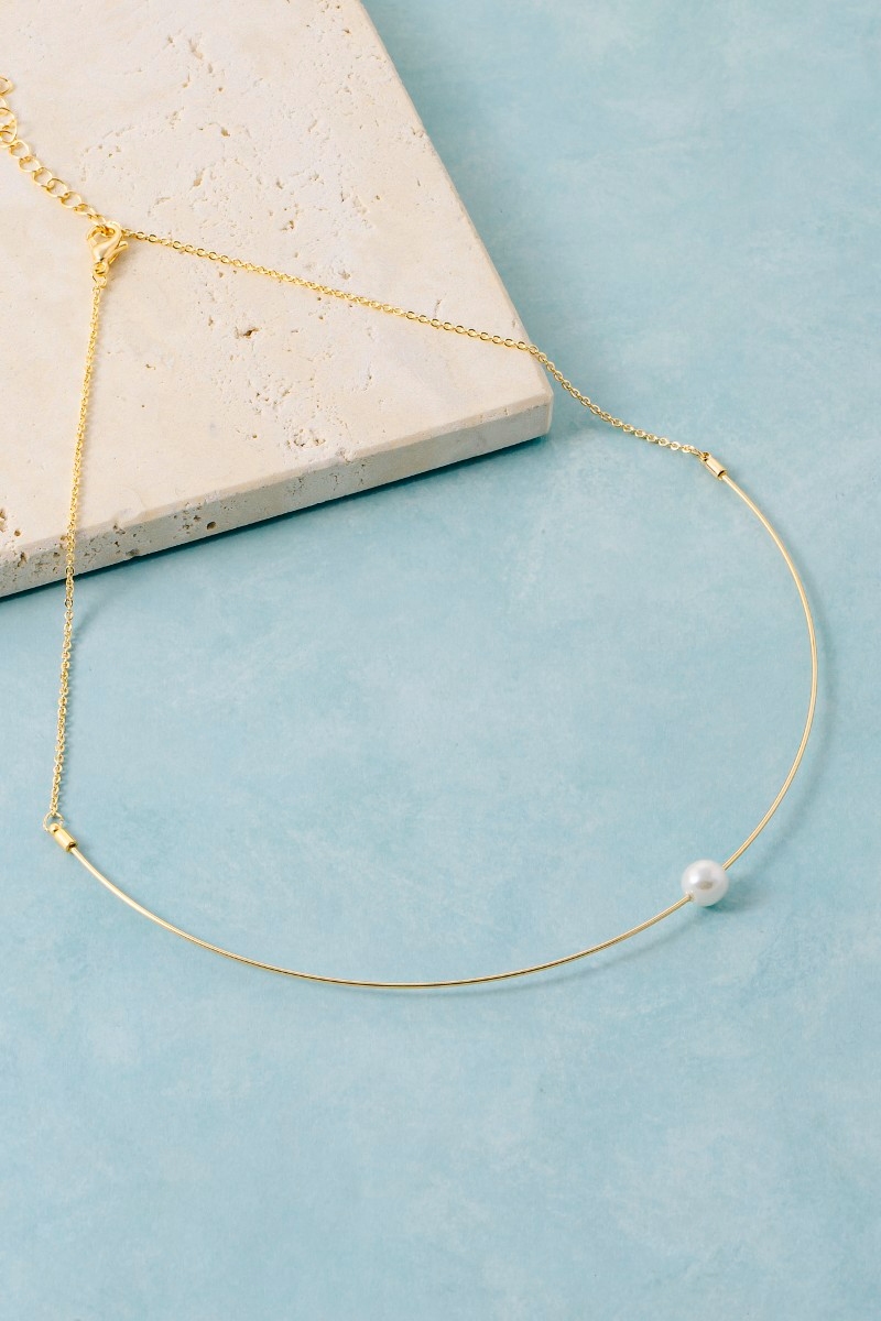 Chain Wire Pearl Bead Choker Necklace