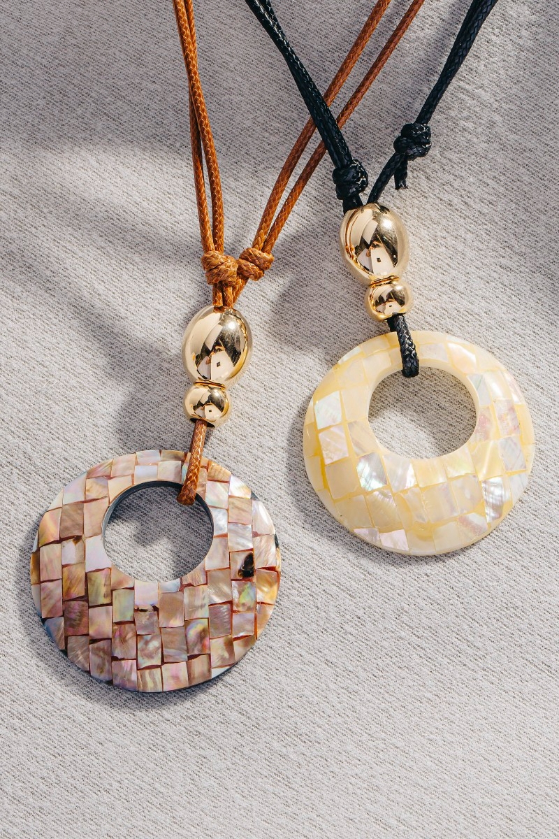 Mosaic Large Hoop Pendant Layered Cord Necklace