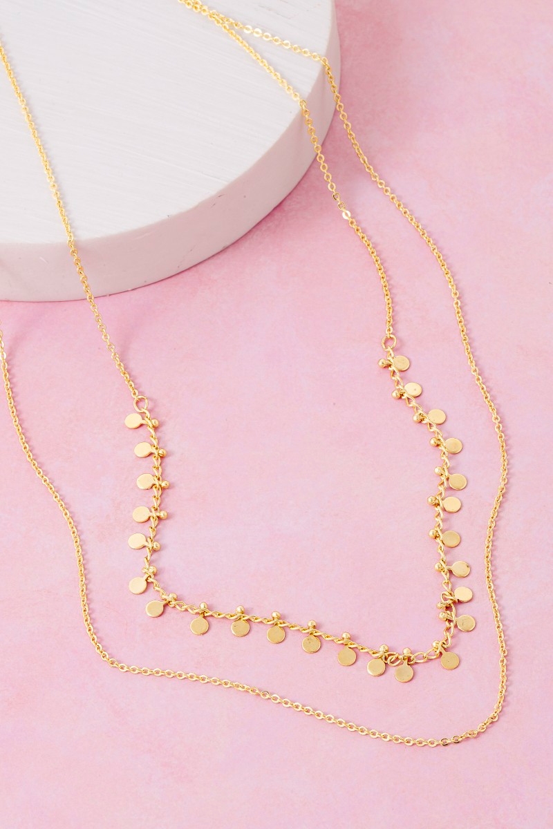 Dainty Layered Chain Mini Disc Charms Necklace