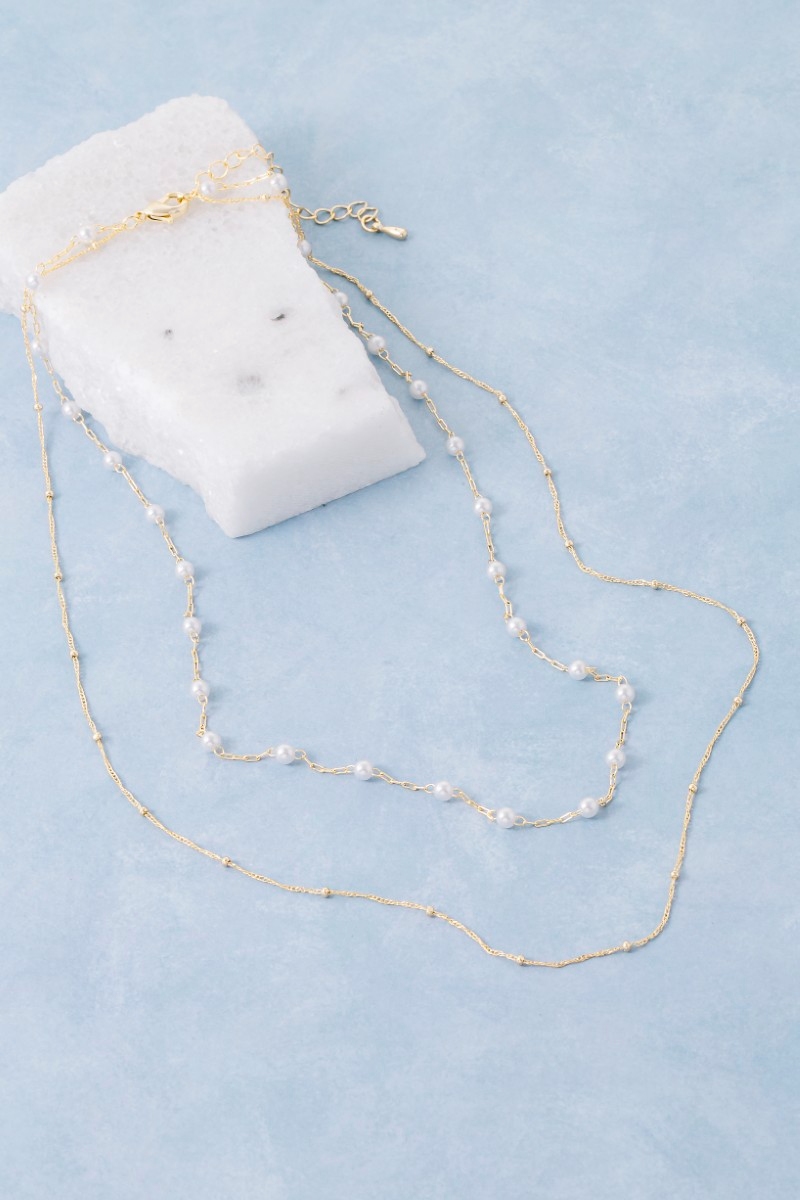 Dainty Layered Chain Pearl Bead Necklace
